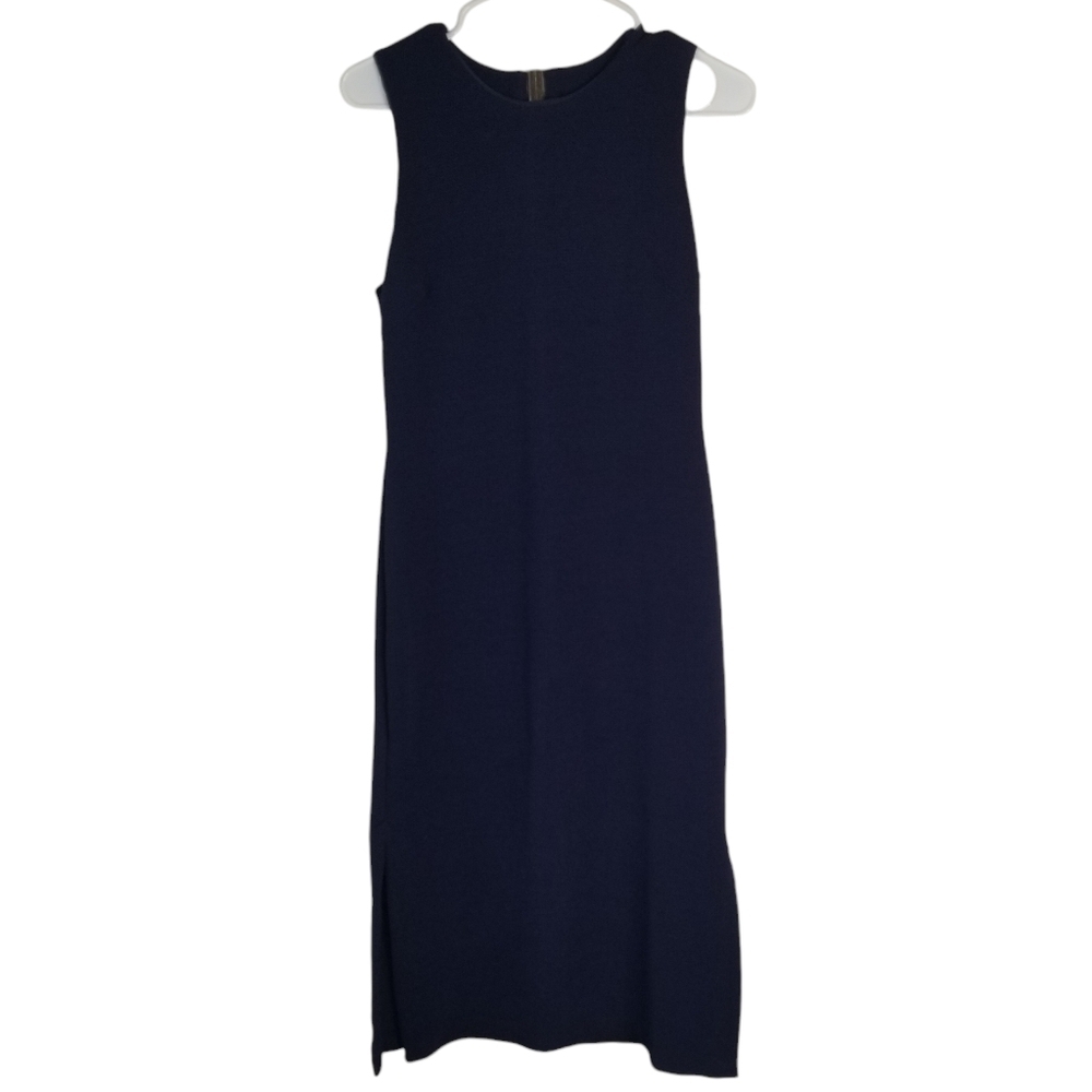 Hutch Sleeveless Navy Blue Textured Midi Dress Size S  Keyhole Closure Stretch